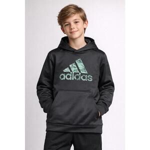 Adidas Youth Large Black Hoodie Green Camo Logo Pullover Sweatshirt Boys Girls